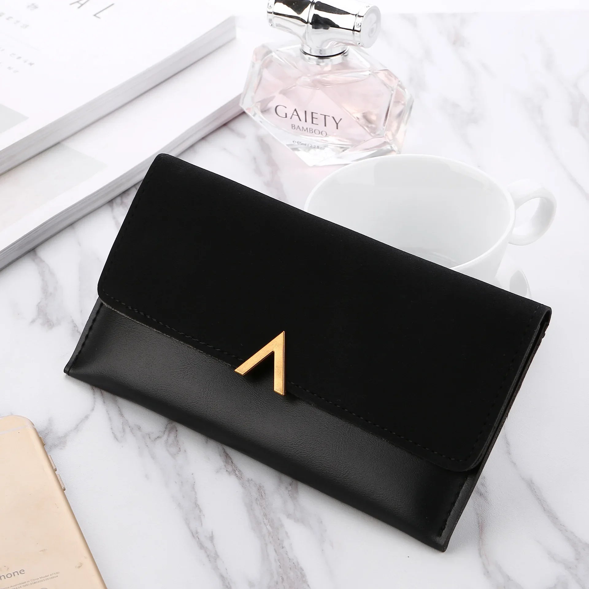 Leather Women Wallets Hasp Lady Moneybags Zipper Coin Purse Woman Envelope Wallet Money Cards ID Holder Bags Purses Pocket Black