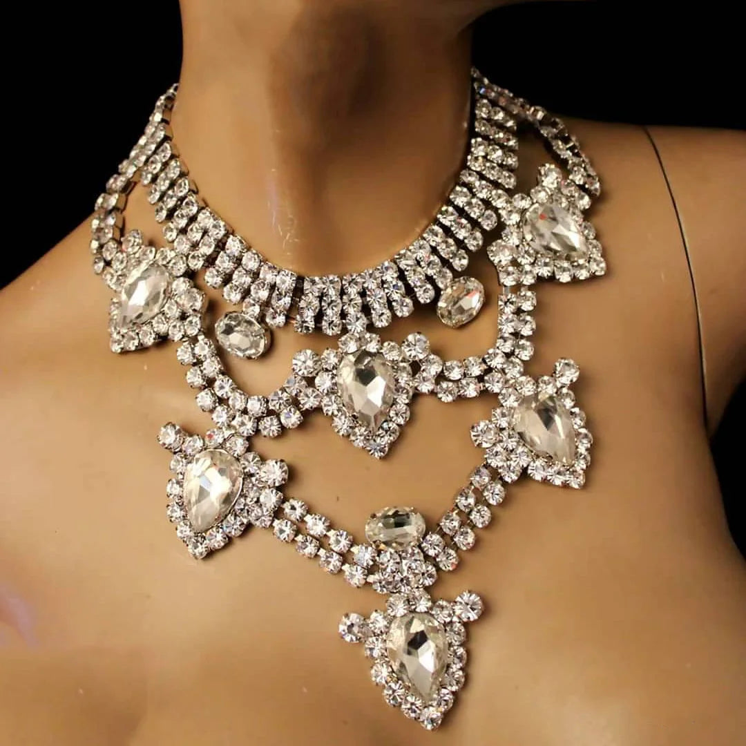 Luxury Noble Crystal Water Drops Bridal Jewelry Sets Rhinestone Necklace Earrings Set for Bride African Jewelry Accessories 03