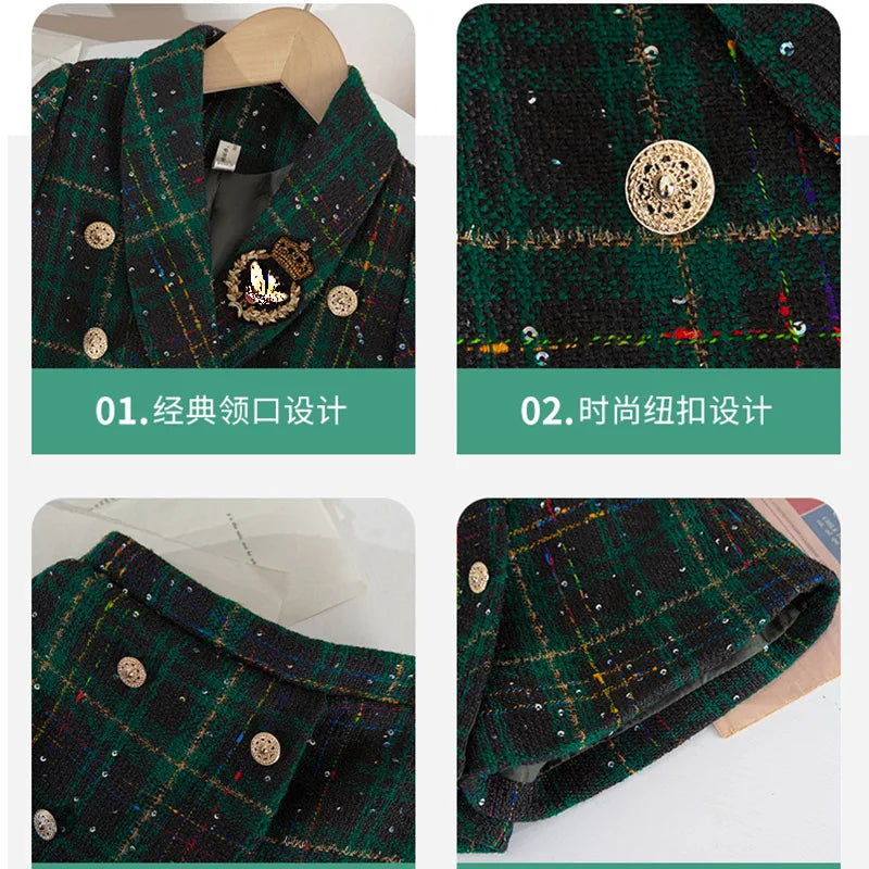 Girls Classic New Uniform Clothes Sets Winter Casual Luxury 2Pcs Sets Princess Jacket Skirt Birthday for 1-8Years Children Suits