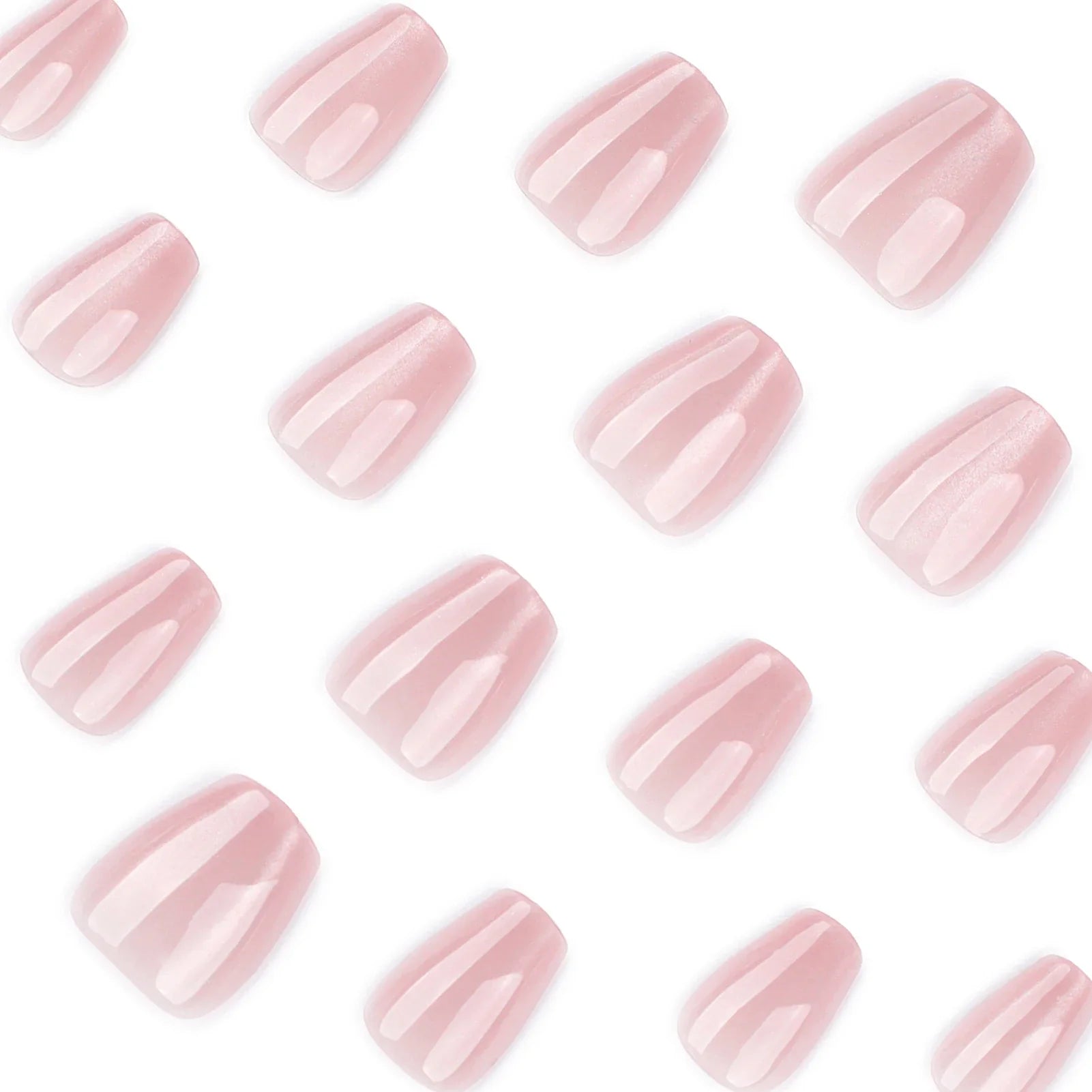 Nude Pink Color Short Square Fake Nails 24Pcs Minimalist Glossy Cat's Eyes Press On Nails Women Daily Charm Manicure Nails Art