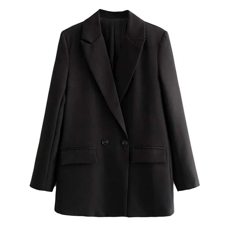 Women Chic Office Lady Double Breasted Blazer Vintage Coat Fashion Notched Collar Long Sleeve Ladies Outerwear Stylish Tops