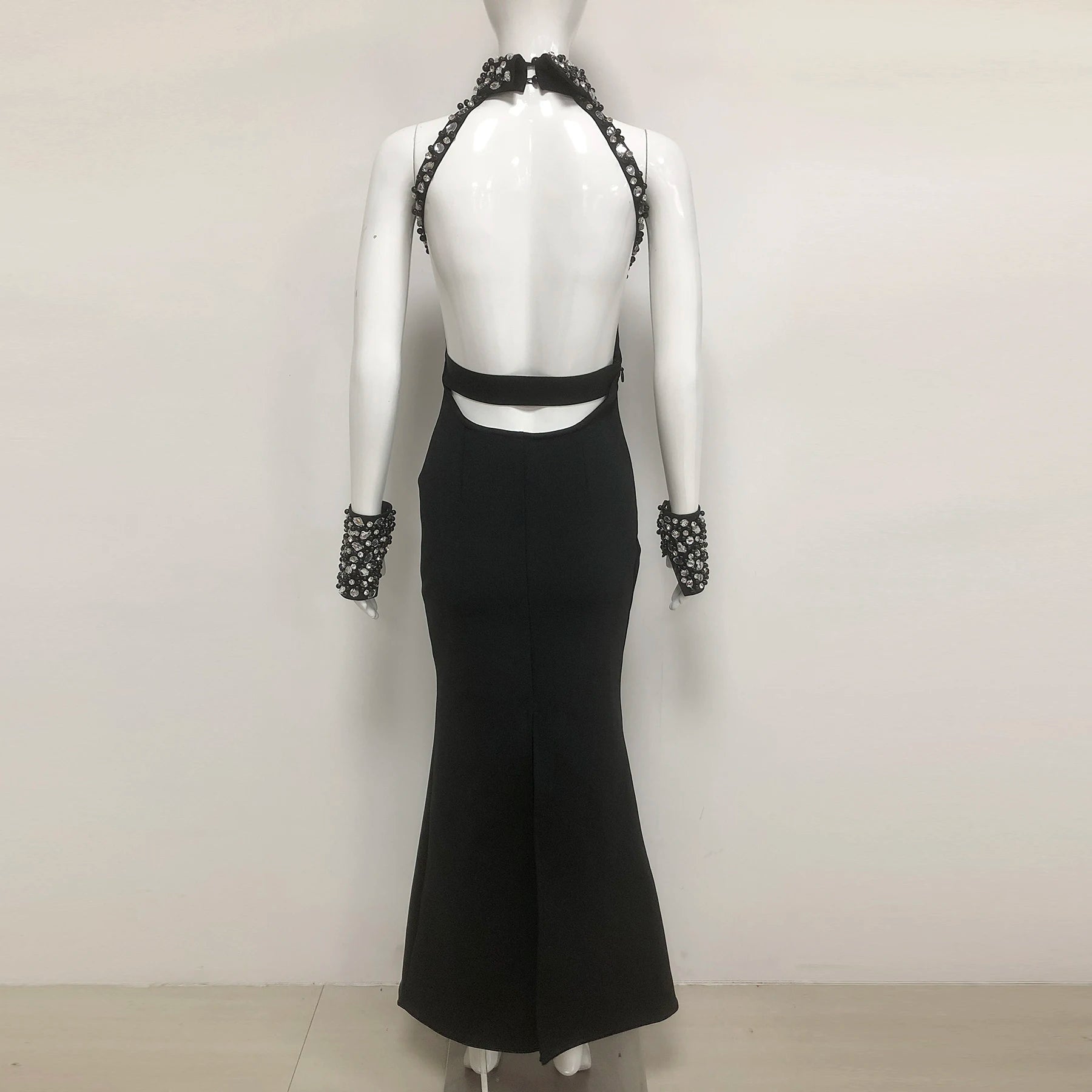 Luxury Diamond Neck Sexy Halter Sleeveless Steath Ankle Lenght Bandage Dress Graceful Woman Party Dress Birthday Party Vestido