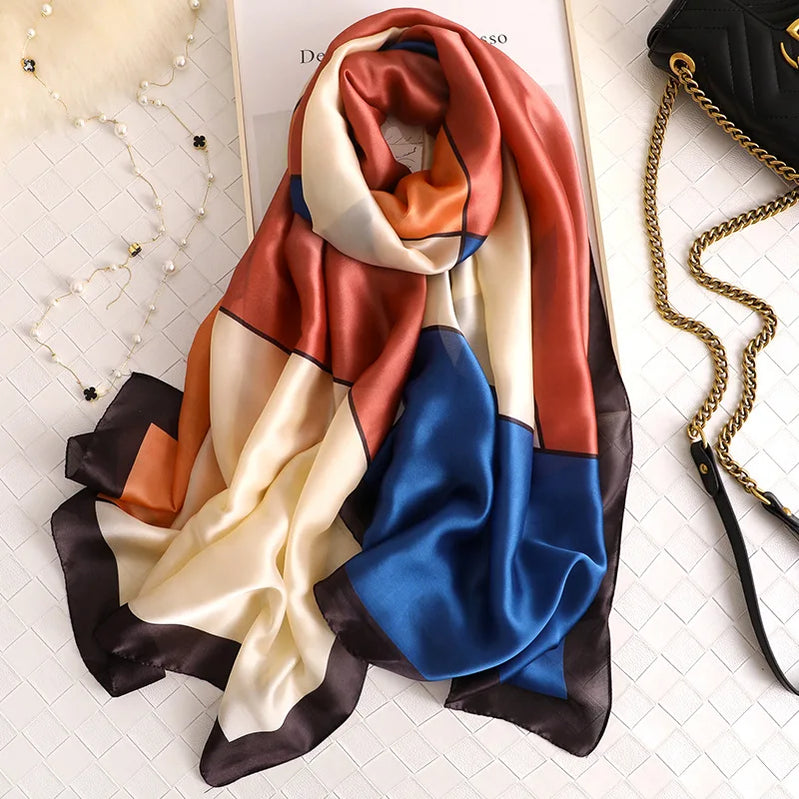 180*90cm Luxury Brand Spring Summer Autumn Women Clothing New Fashion Color matching printed silk scarf lady popular turba 39 180cmx90cm