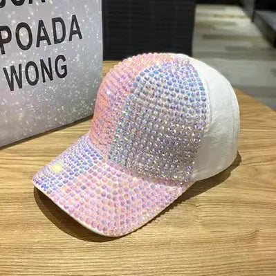 Summer Ladies Baseball Cap Korean Wild Spring and Autumn Rhinestone Caps Fashion Personality Street Highlights Hip-hop Hats PZ - pastel 55-60cm