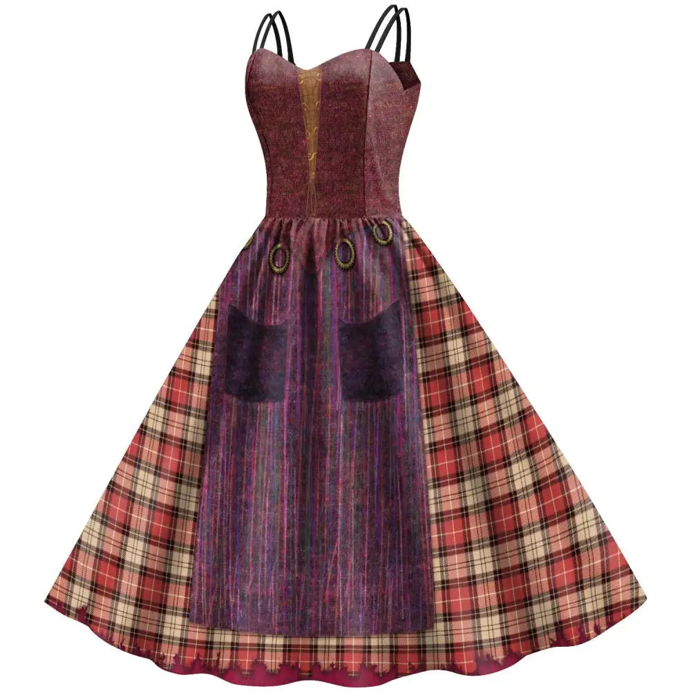 VIP FASHION Hocus Pocus Witch Dress for Women Winifred Sanderson Mary Sarah Sister Cosplay Costume Adult Halloween Classic Dress