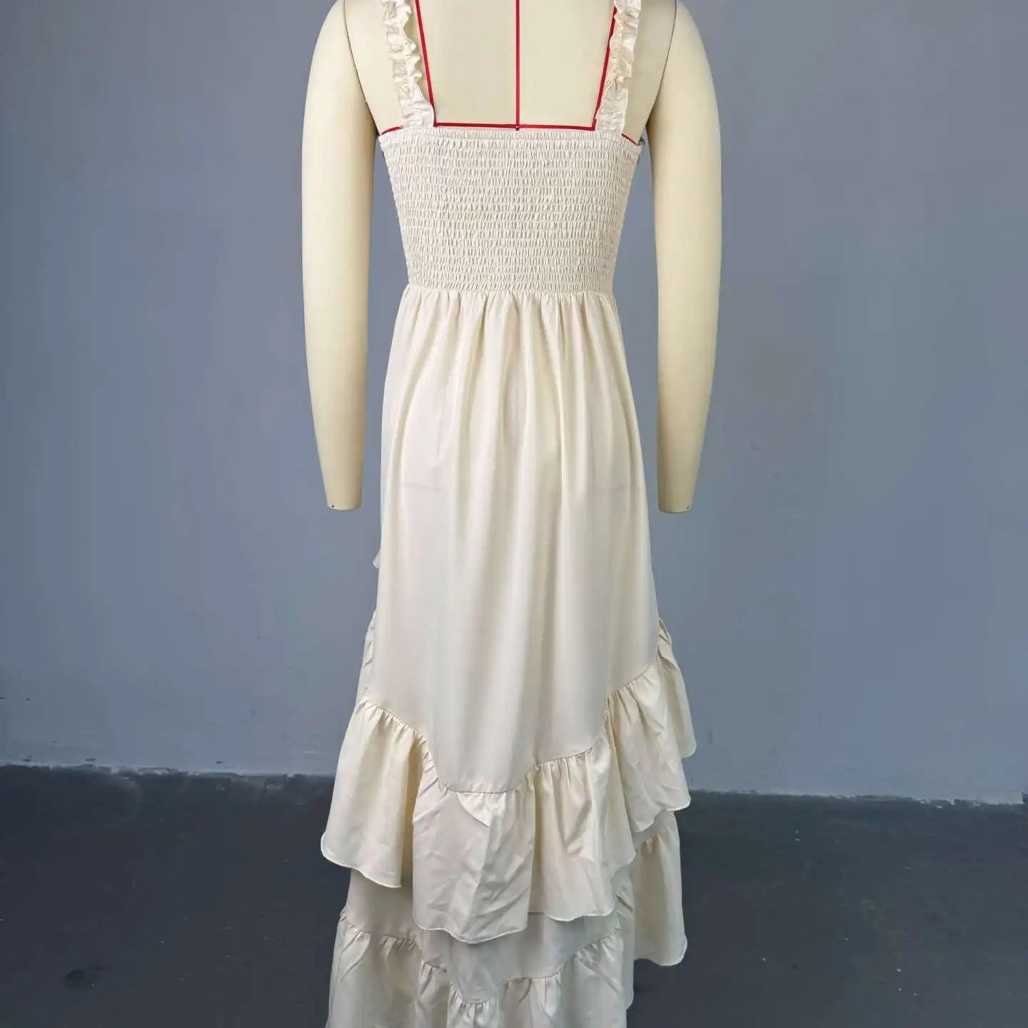 CM.YAYA Women Strap Slash Neck Cascading Ruffles Drawstring Ruched Up Long Maxi Dress 2025 Birthday Evening Sexy Dresses Vestido