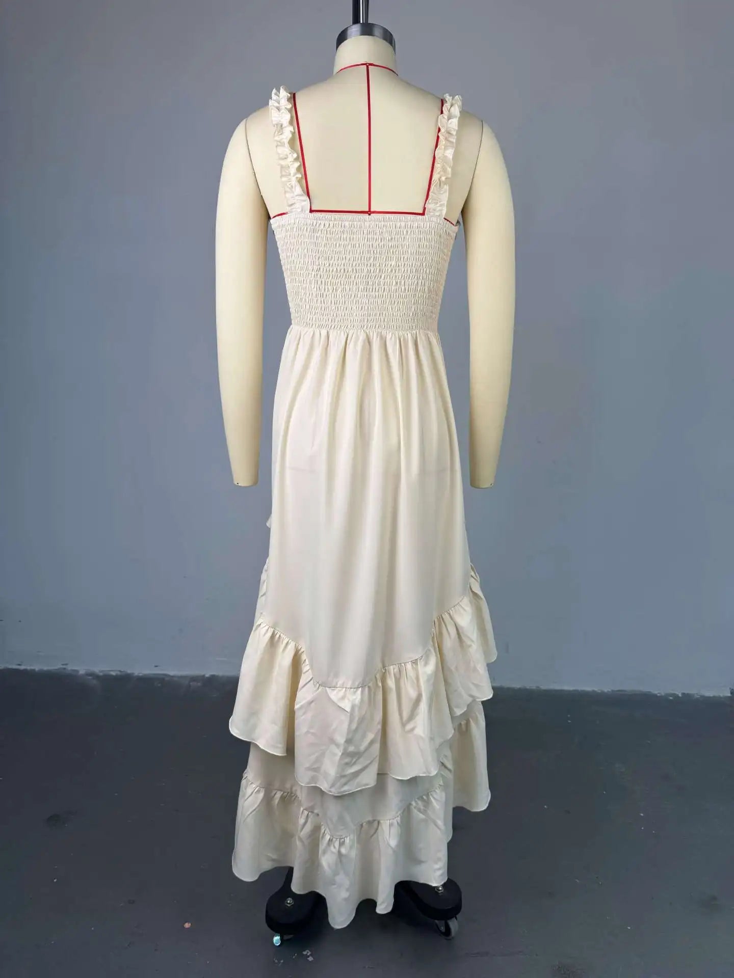 CM.YAYA Women Strap Slash Neck Cascading Ruffles Drawstring Ruched Up Long Maxi Dress 2025 Birthday Evening Sexy Dresses Vestido