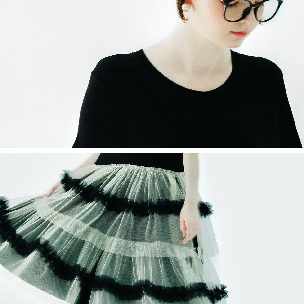 IMAKOKONI Original Design Black Short Sleeve Dress Mesh Splice Casual Loose Fit Dress 234147