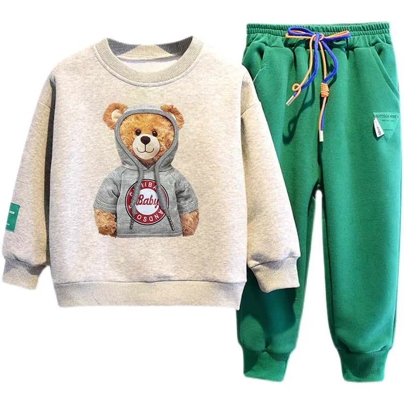 Baby Boys And Girls Clothing Set Spring Autumn Children Hooded Outerwear Tops Pants 2PCS Outfits Kids Teenage Costume Suit Set D
