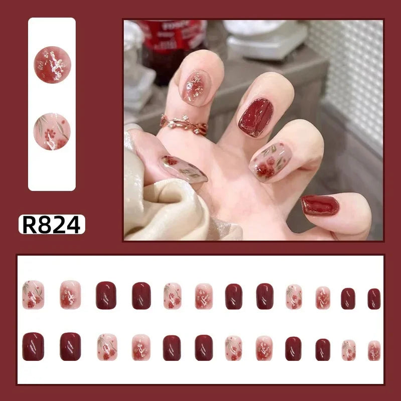 24Pcs/set French Gold Border Nail Elegant&Trendy Wearable Nails for Women Girl New Edition Removable Nail