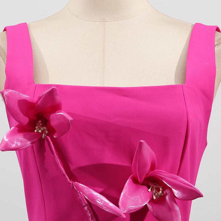 TWOTWINSTYLE Rose Slimming Spliced 3D Flower Mini Elegant Dresses for Women Square Neck Sleeveless Dress Female Fashion Clothing