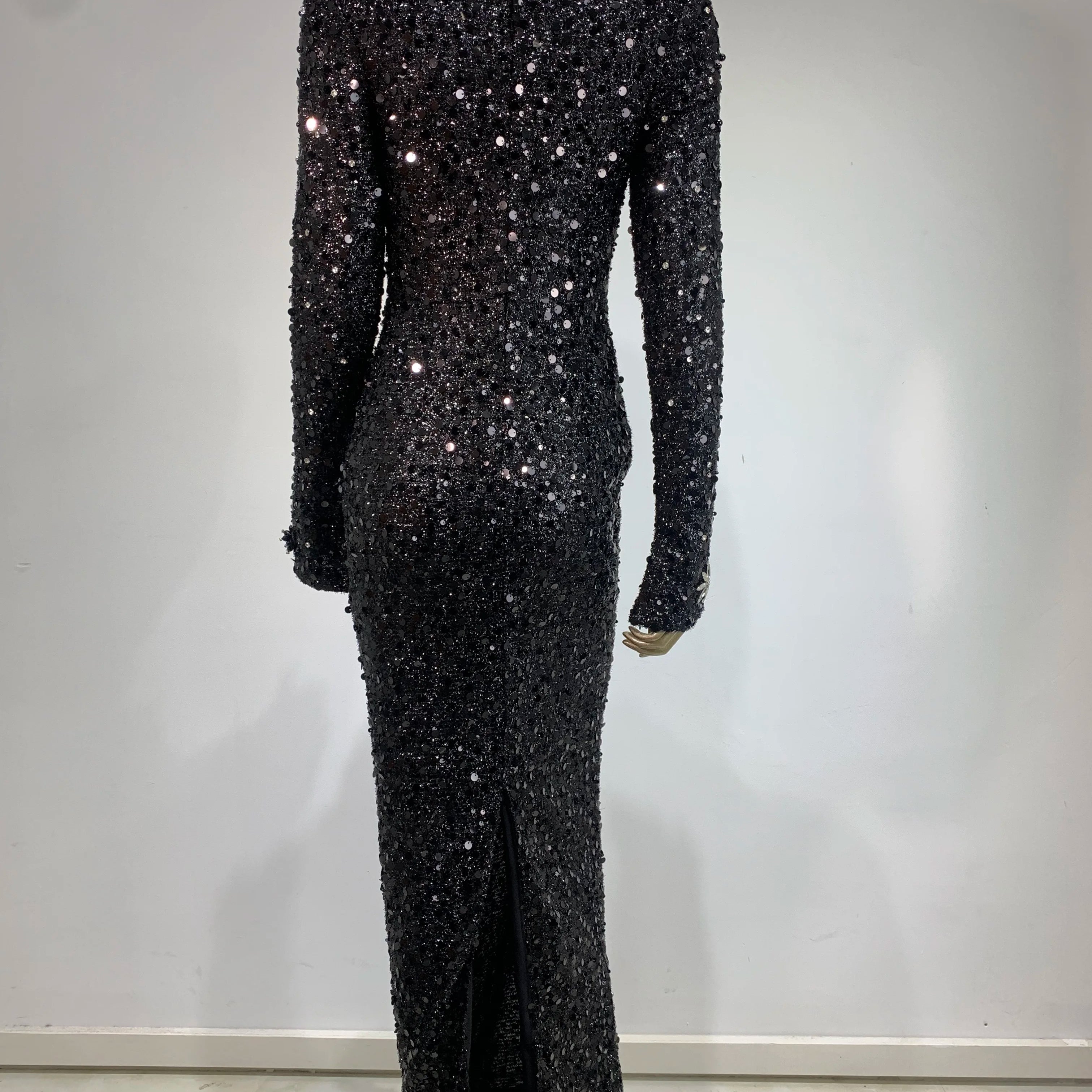 Women Celebrity Sexy Long Sleeve Sequins Diamonds Crystal Sparkly Maxi Long Gowns Dress 2024 Elegant Evening Party Club Vestido