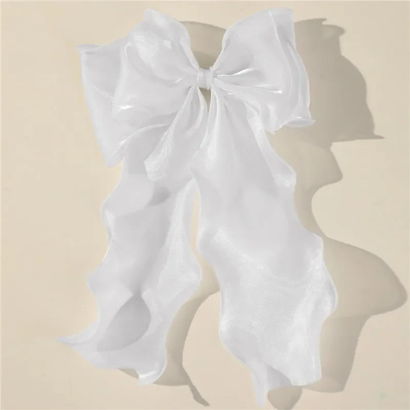 Sweet Chiffon Bow Hair Clips Girls Blue Shining Satin Bowknot Hair Clips Ribbon Bow Barrette Hairpin Grip Ponytail Clip Headwear white