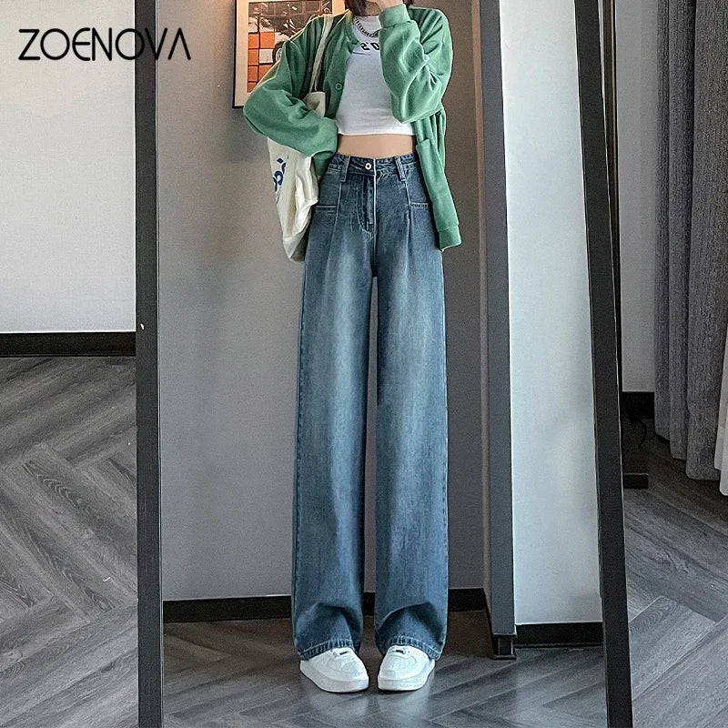 American Retro 2024 Spring New Women's Wide Leg Pants Street Ladis Casual Jeans Fashion Vintage Loose Straight Trousers