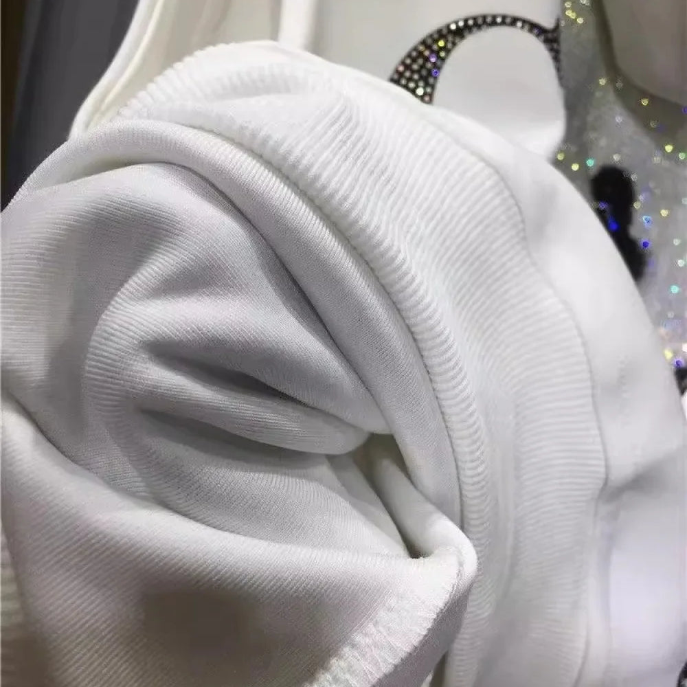 Plus Size Animal Letter Stamping Diamond Women's Jackets Sleeveless Hooded Fashion New Coat Vest Autumn Winter Female Cardigan