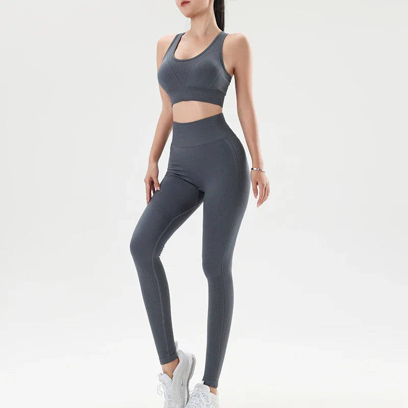 omen's sports fitness suit shock-proof fast-drying vest yoga pants high waist pants slimWomen's sports fitness suit shock-proof Gray