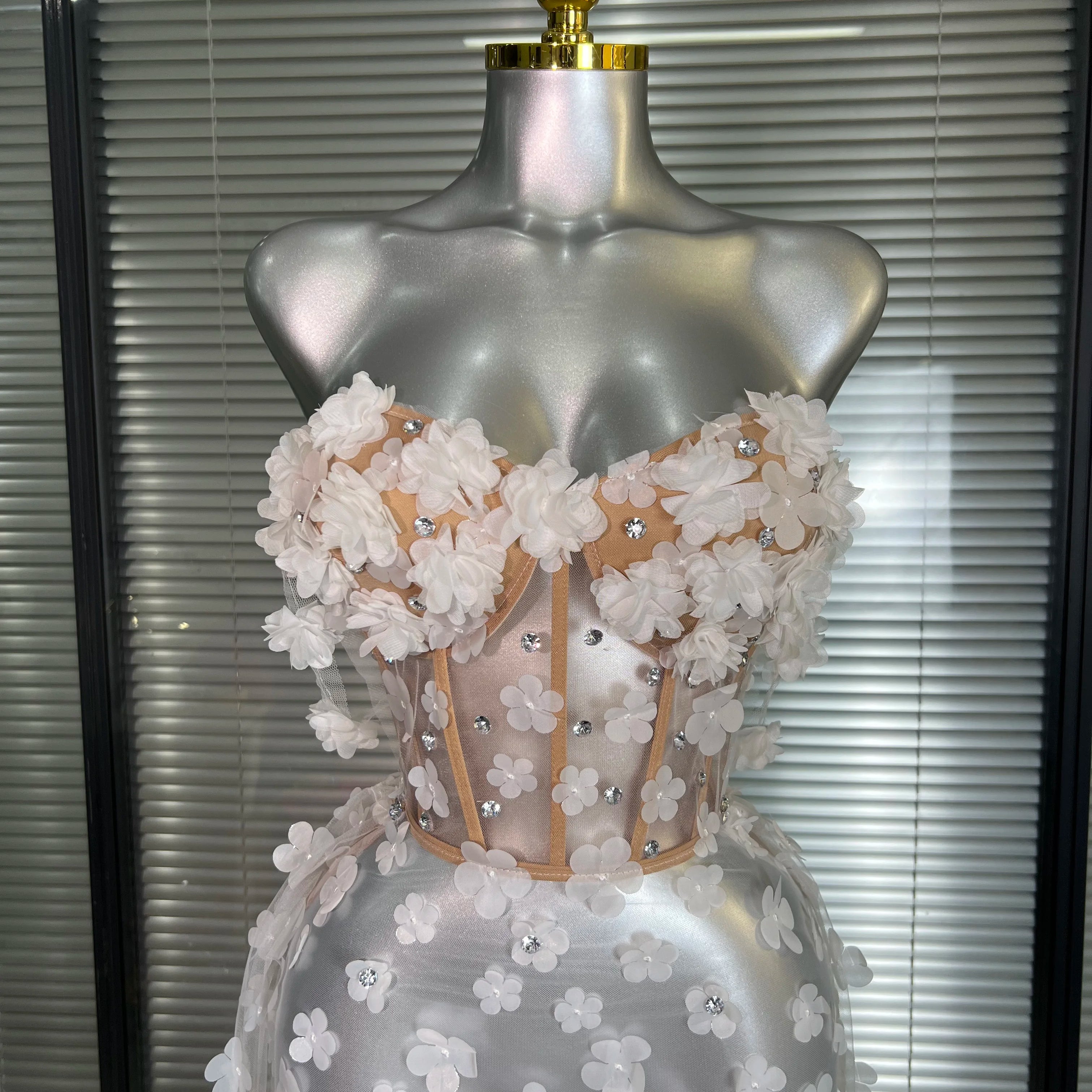 NEW Women Sexy Mesh Crystal Diamonds Maxi Dress See Through Party Singer Wedding Maxi Dress Stage Performance Costume