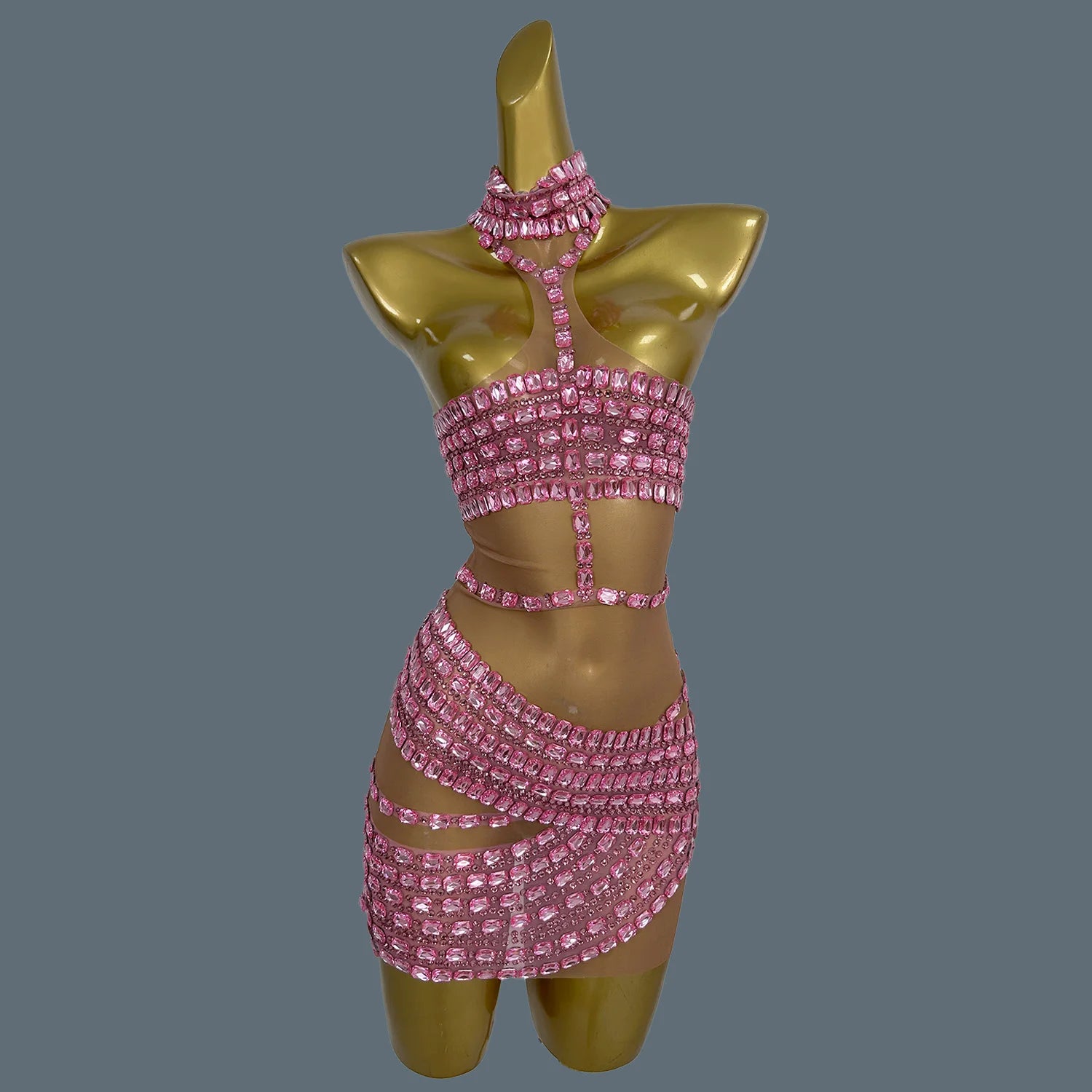 New Silver Rhinestones Sexy Backless Dress Women Birthday Celebrate Outfit Evening Stage Performance Dancer Costume Fangtang