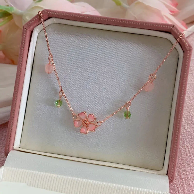 Exquisite Cherry Blossoms Flower Necklace For Women Crystal Zircon Rose Heart Butterfly Clavicle Chain Wedding Romantic Jewelry NC22Y0504