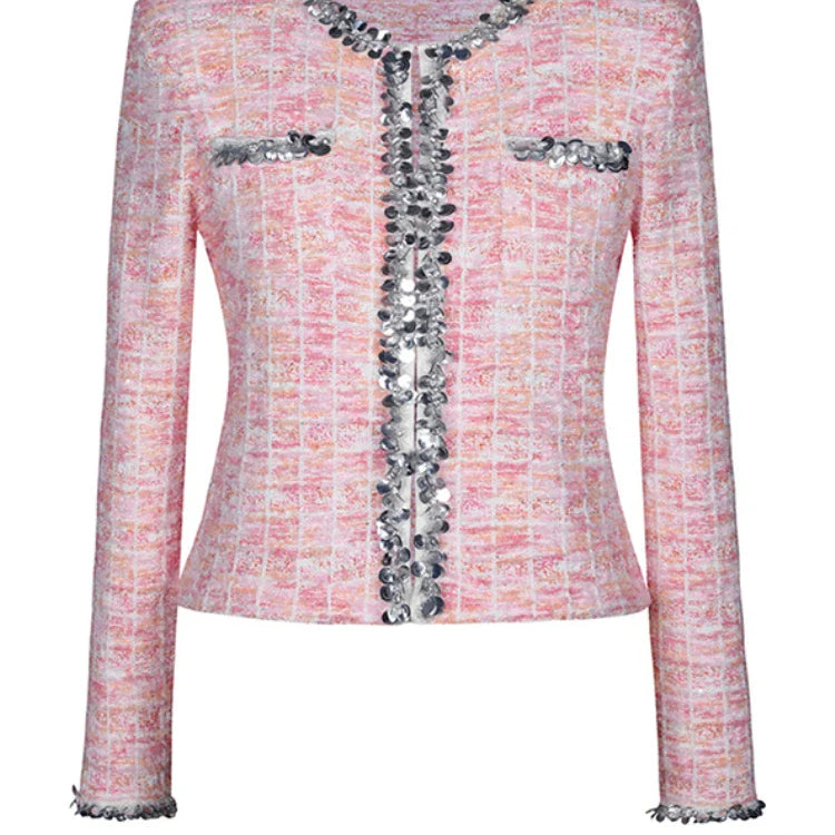 Two Piece Sets for Women Round Neck Long Sleeves Spliced Diamonds Top High Waist Patchwork Pockets Skirt Female New