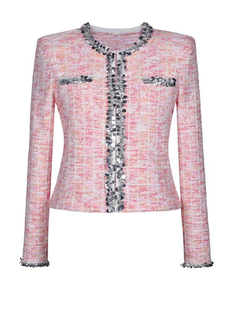 Two Piece Sets for Women Round Neck Long Sleeves Spliced Diamonds Top High Waist Patchwork Pockets Skirt Female New