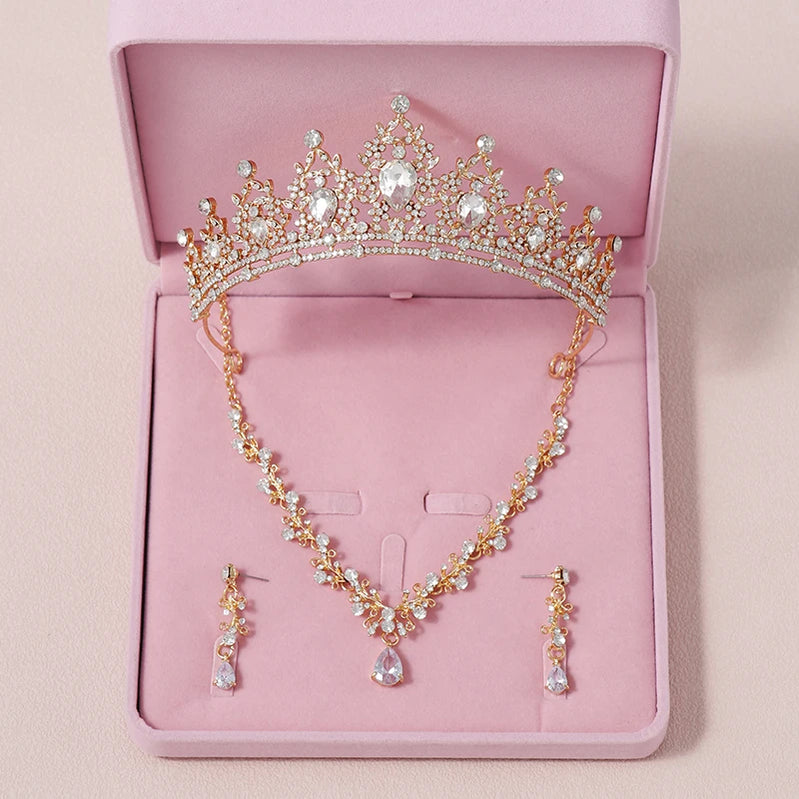 Bridal Jewelry Sets Crown Necklace Earrings Four Pack Silver Colour Women's Fashion Wedding Tiaras TS-0003-R-XL-0004-B Tiaras