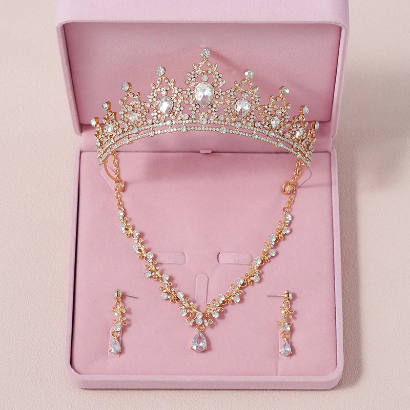 Bridal Jewelry Sets Crown Necklace Earrings Four Pack Silver Colour Women's Fashion Wedding Tiaras TS-0003-R-XL-0004-B Tiaras