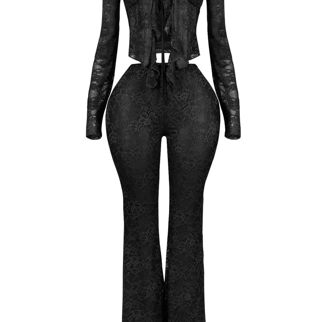 CM.YAYA 2025 Women's Set Long Sleeve Lace See Through Shirt + Long Pants Street Evening Sexy Two 2Piece Sets Outfits Tracksuit