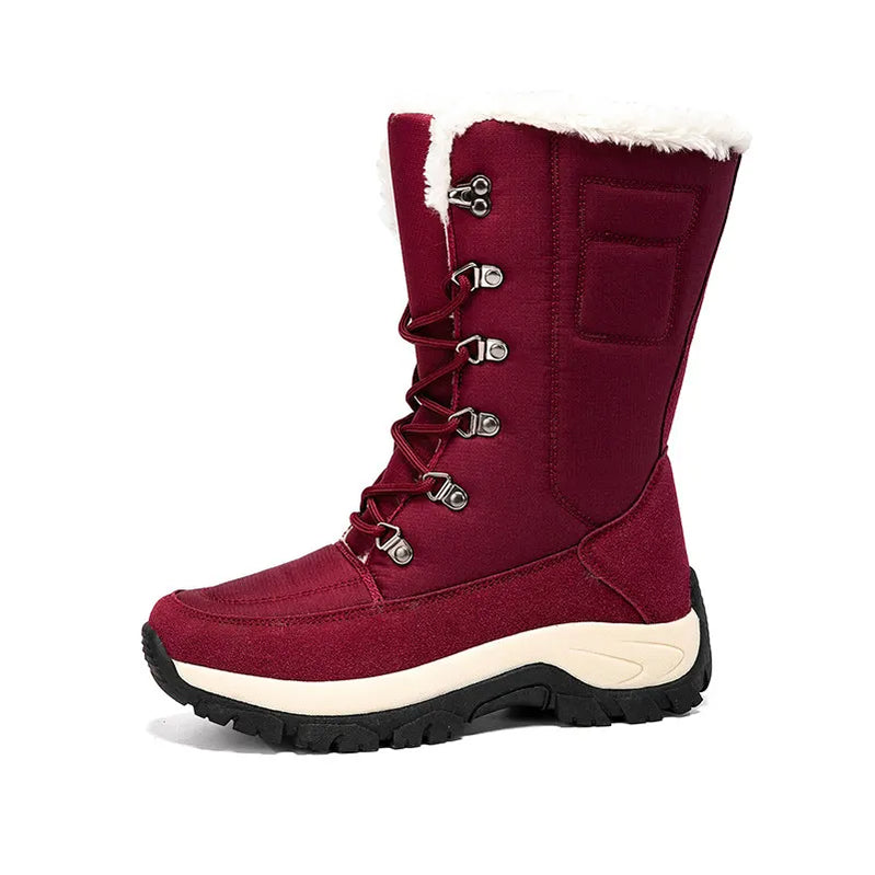 Women Shoes Winter Boots Waterproof Snow Boots Mid-Calf Plush Warm Boots Female Platform Outdoor Comfortable Booties for Women Purplish Red