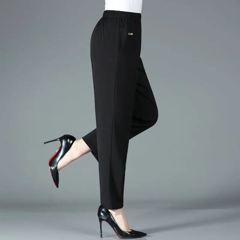 Summer Simplicity Commute Solid Color Straight Pants Women's Clothing Fashion All-match Elastic Waist Trousers for Female
