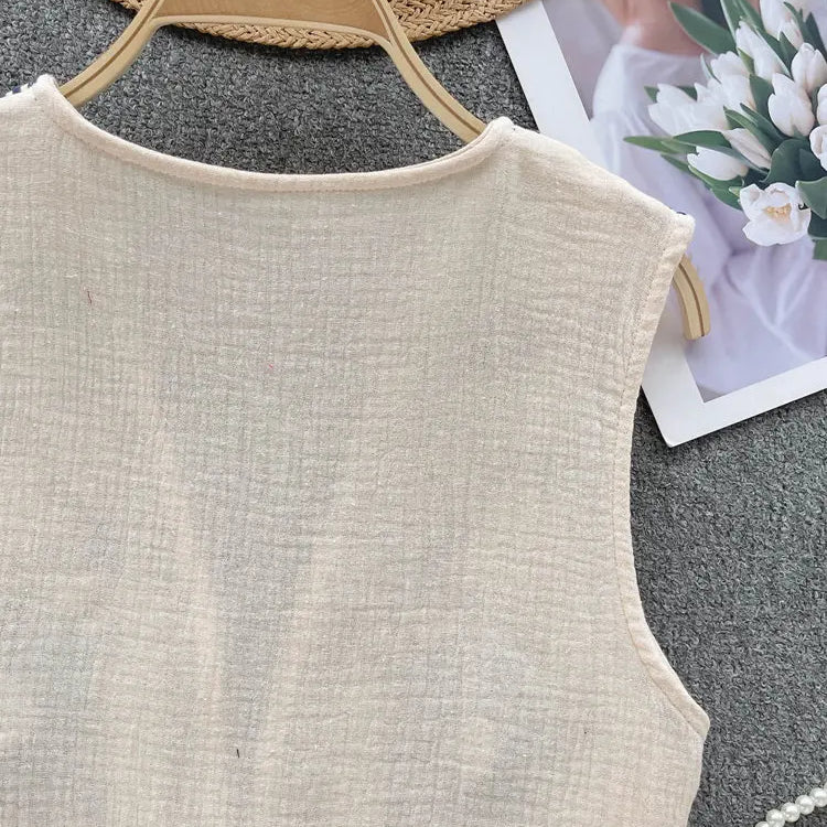 Vintage Floral Embroidery Cardigan Vest Women Summer National Style Ladies Top Patchwork Casual WaistCoat For Female