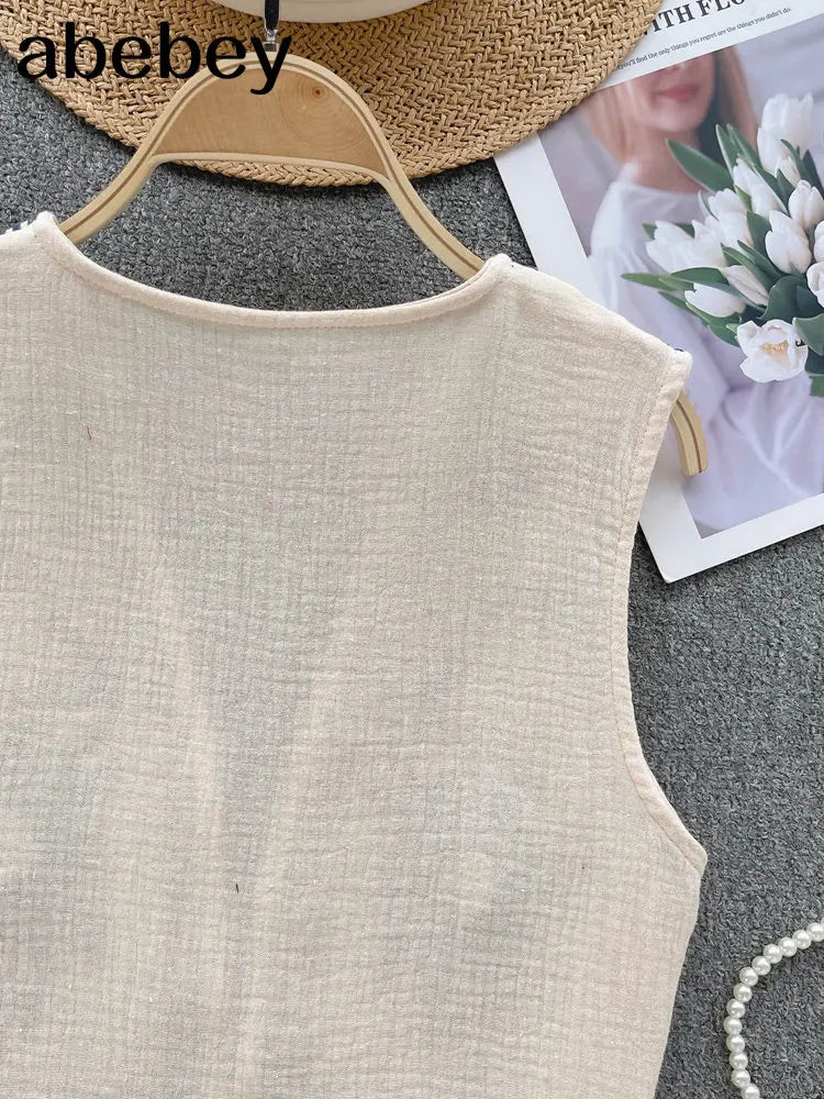 Vintage Floral Embroidery Cardigan Vest Women Summer National Style Ladies Top Patchwork Casual WaistCoat For Female