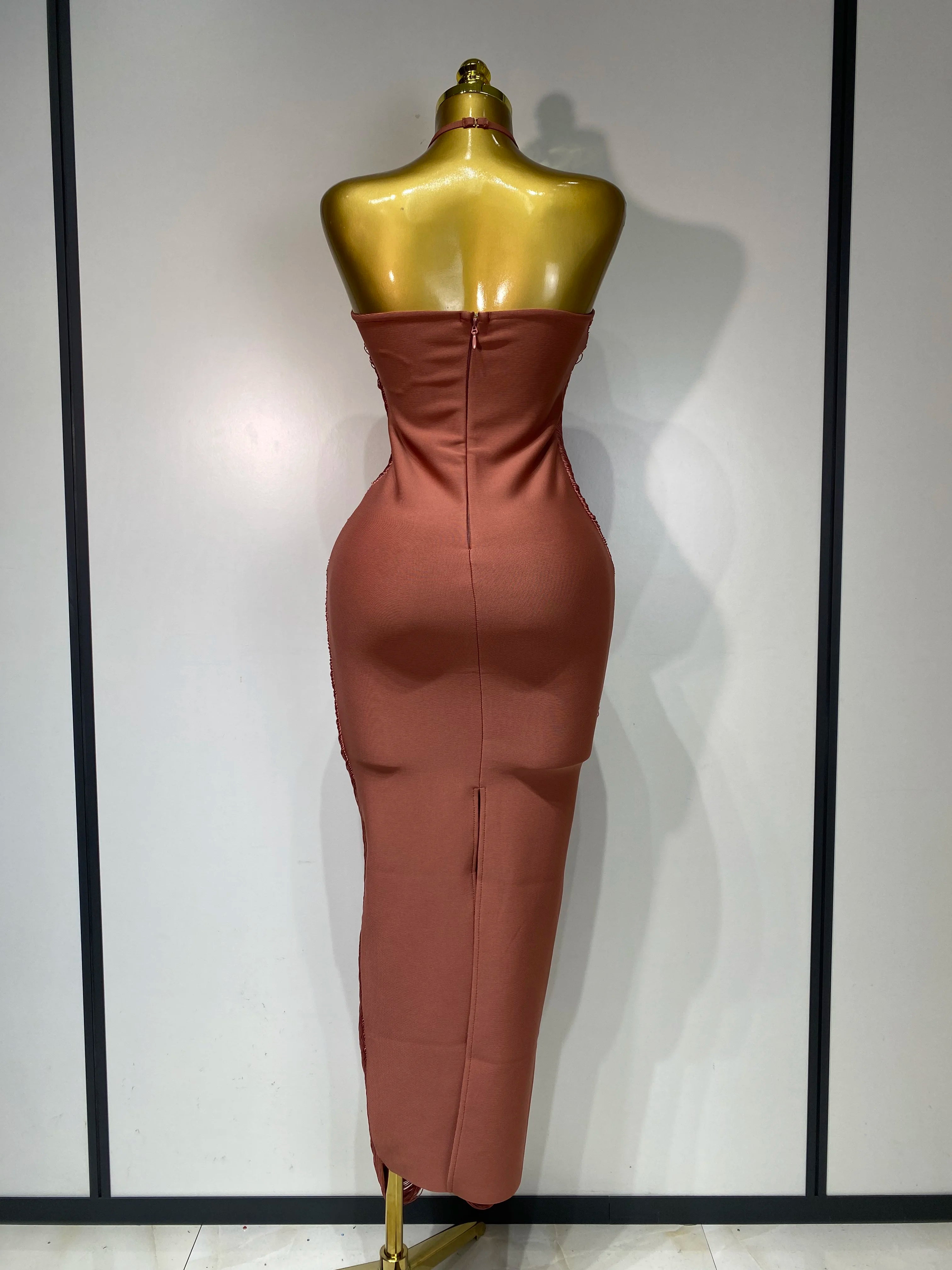 Women Sexy Celebrity Backless Halter Tassel Bodycon Bandage Dress 2025 Elegant Celebirty Evening Party Luxury Birthday Dress