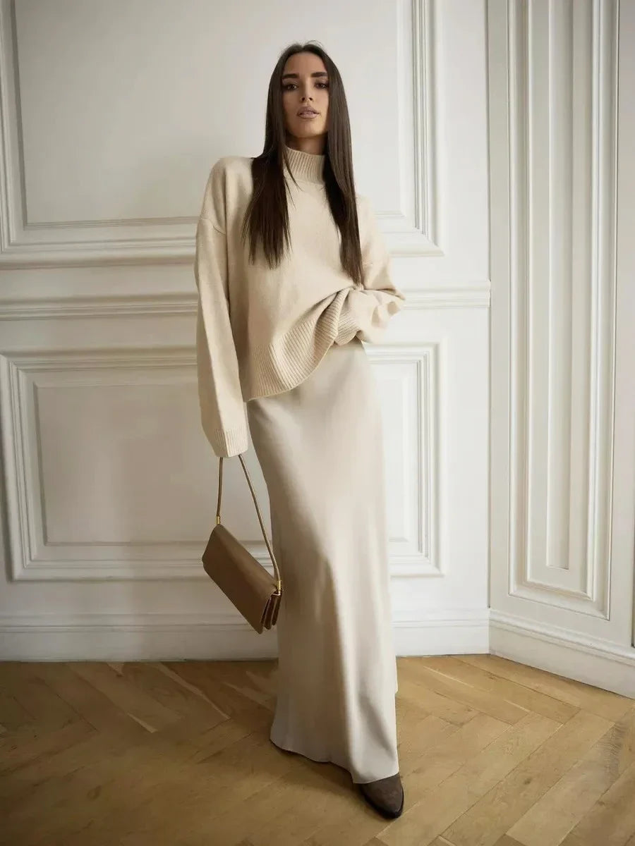 Wolfeel Casual Satin Women'S Skirt Spring Summer Fashion Loose High Waist Maxi Skirts Elegant Simple Slik Fishtail Skirt APRICOT