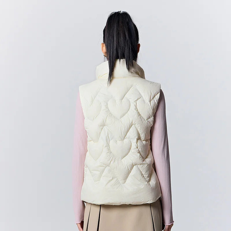 Down Vest Women Design Love Sweet Slim Winter New Stand Collar Three-proof Jacket