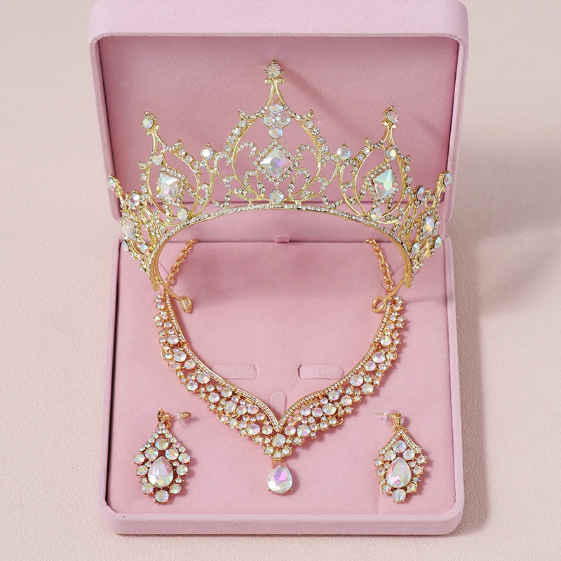 Bridal Jewelry Sets Crown Necklace Earrings Four Pack Silver Colour Women's Fashion Wedding Tiaras TS-0090-A-XL-0019-C Tiaras