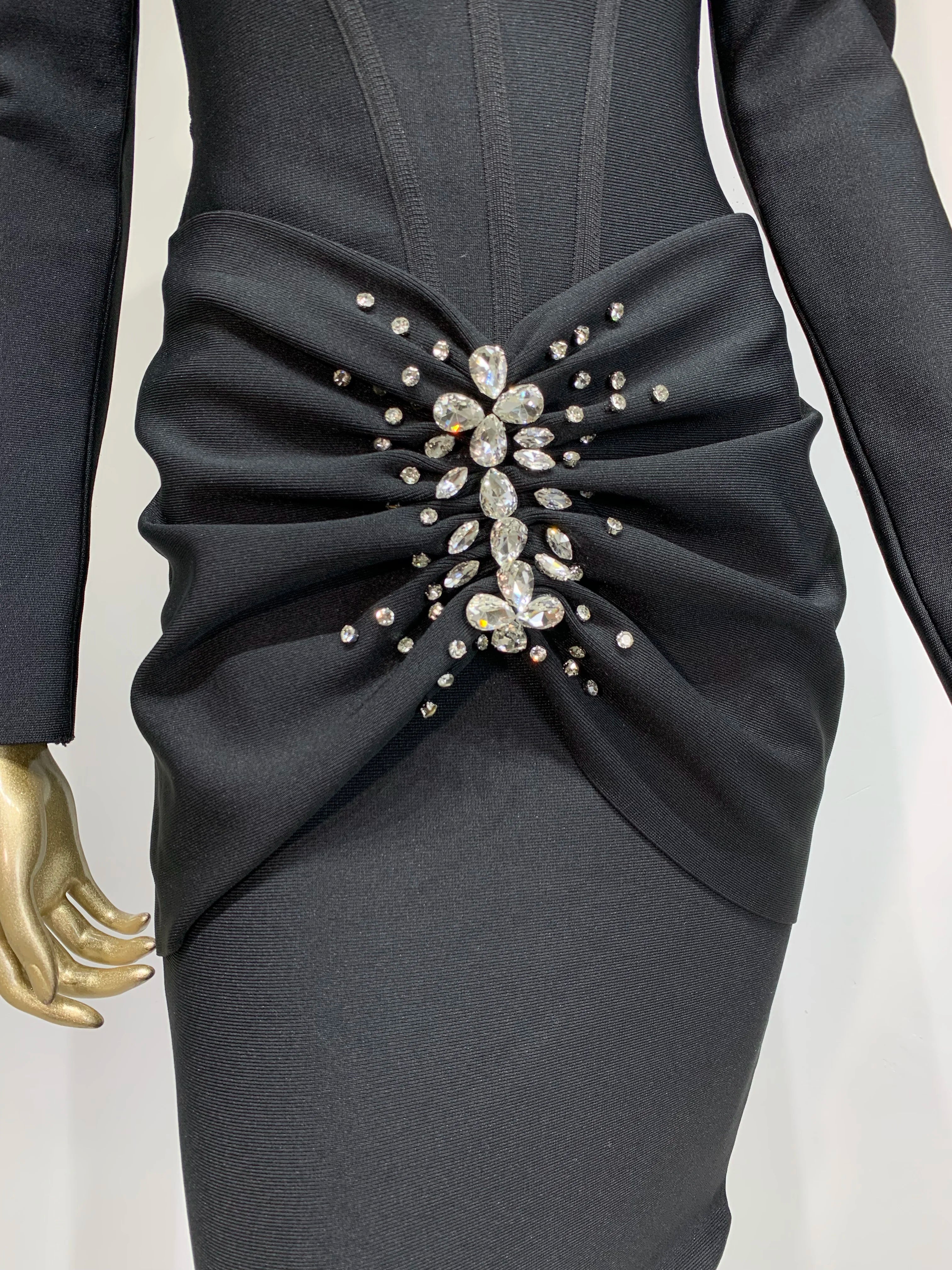 Women Celebrity Sexy Long Sleeve Beading Ruffles Black Maxi Long Bodycon Bandage Dress 2025 Elegant Evening Club Party Dress