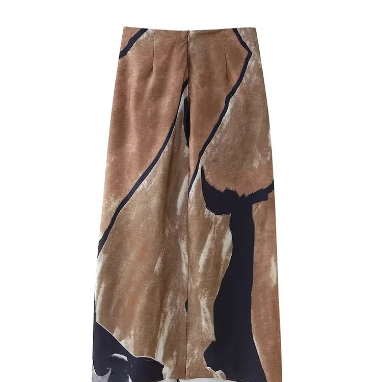 TRAFZA Women's High Waist Front Pleated Zipper Fly Casual Skirt Summer Women's Fashion Chic Printed Wrap Skirt Streetwear