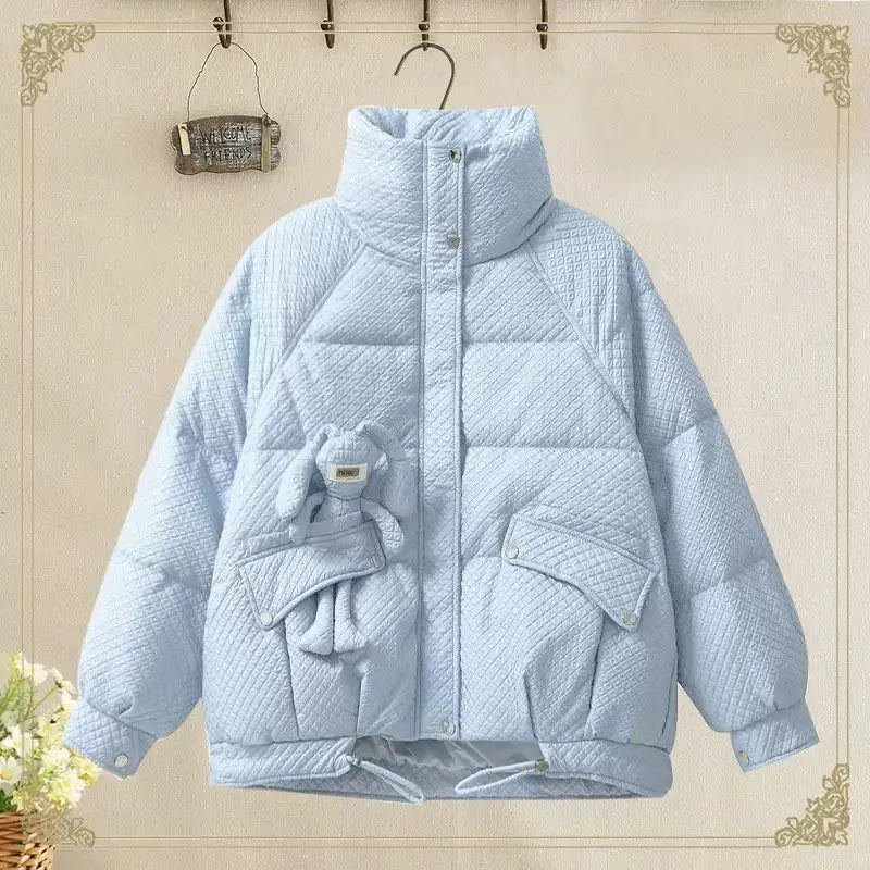 Korean Style Loose and Thickened Cotton Jacket Price Casual Wide Leg Pants Two-piece Elegant Women's Pants Set Winter Outfits only blue jacket