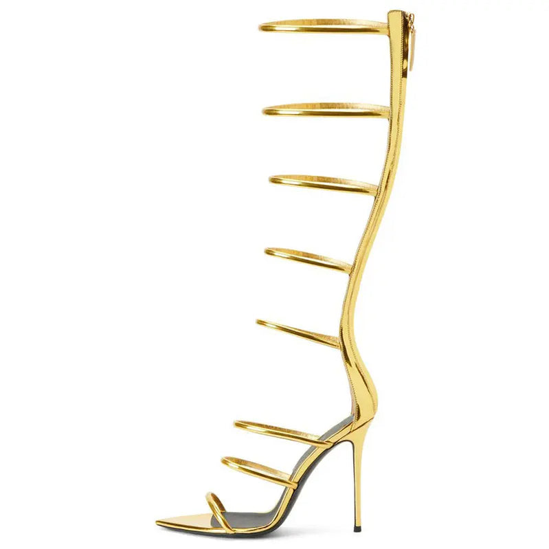 Women's New Open Toe Lacquer Leather Slim High Heel Sandals Fashion Belt Buckle Back Zipper Show Fashion Cool Boots