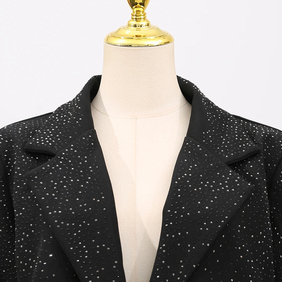 TWOTWINSTYLE Solid Spliced Stick Drill Elegant Jackets for Women Lapel Long Sleeves Patchwork Single Breasted Jacket Female New