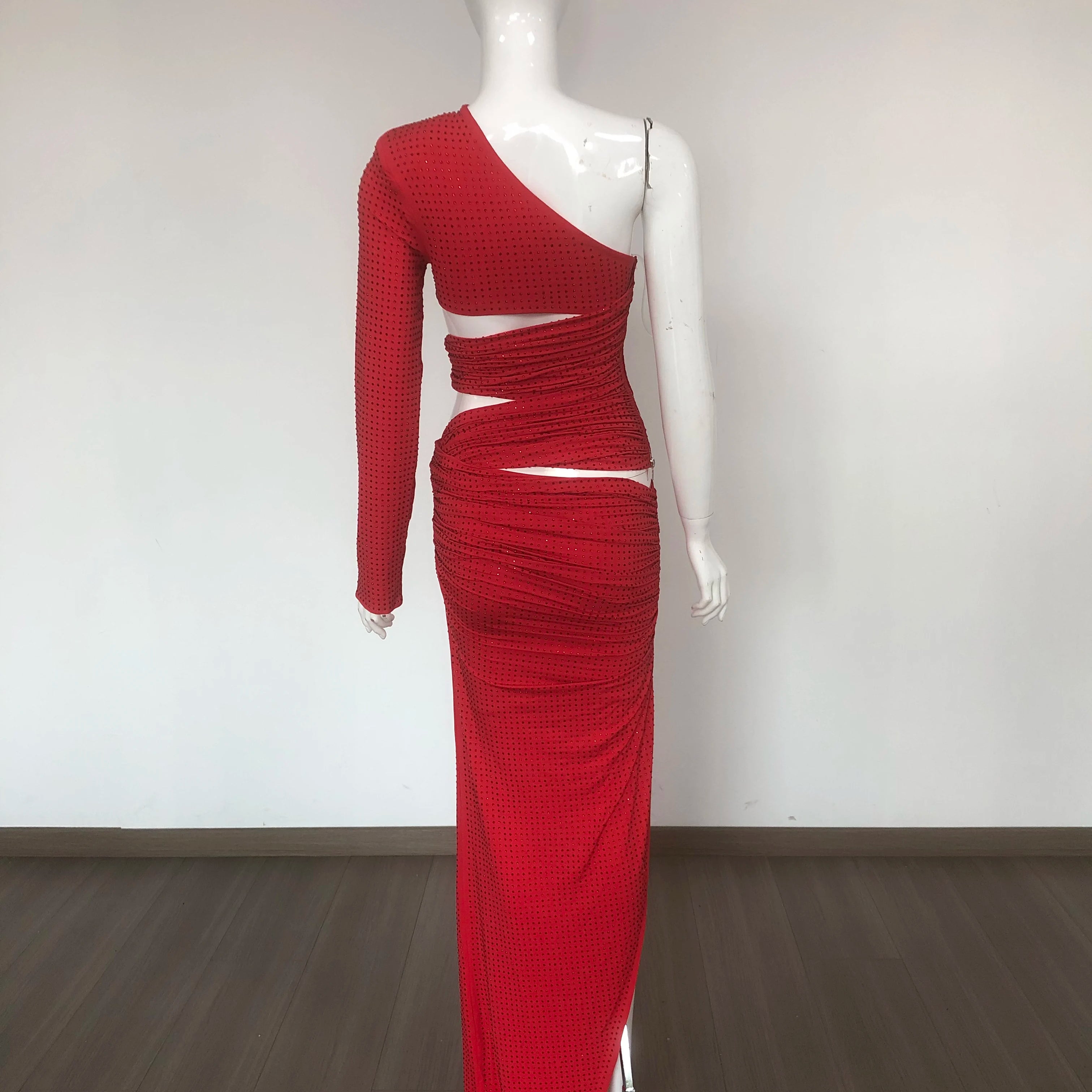 Shinning Rhinestones Women Sexy One Shoulder Bodycon Long Dress Wedding Memaid Party Celebrate Cocktail Dress Vestido