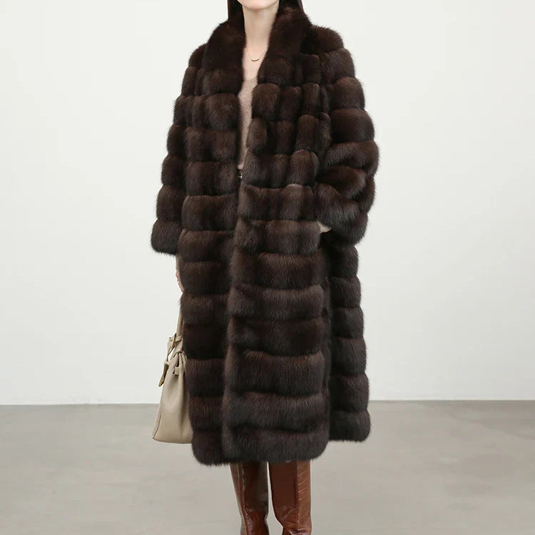 Autumn Winter Elegant Luxury Chic Long Thick Warm Faux Sable Fur Coat Women Shawl Collar High Quality Fluffy Overcoat Black gold