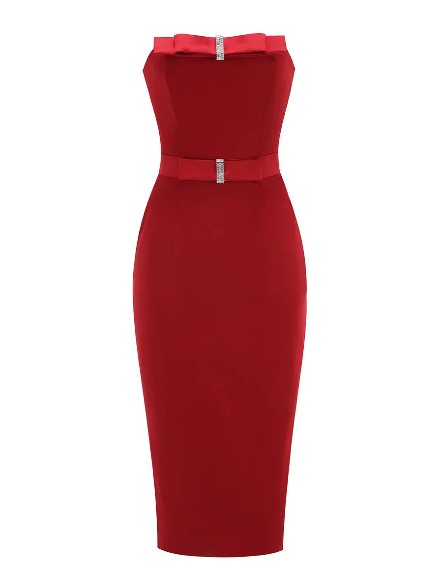 Arrival Women Sexy Strapless Bow Bodycon Mid-calf Dress Celebrate Birthday Party Date Cocktail Outfit