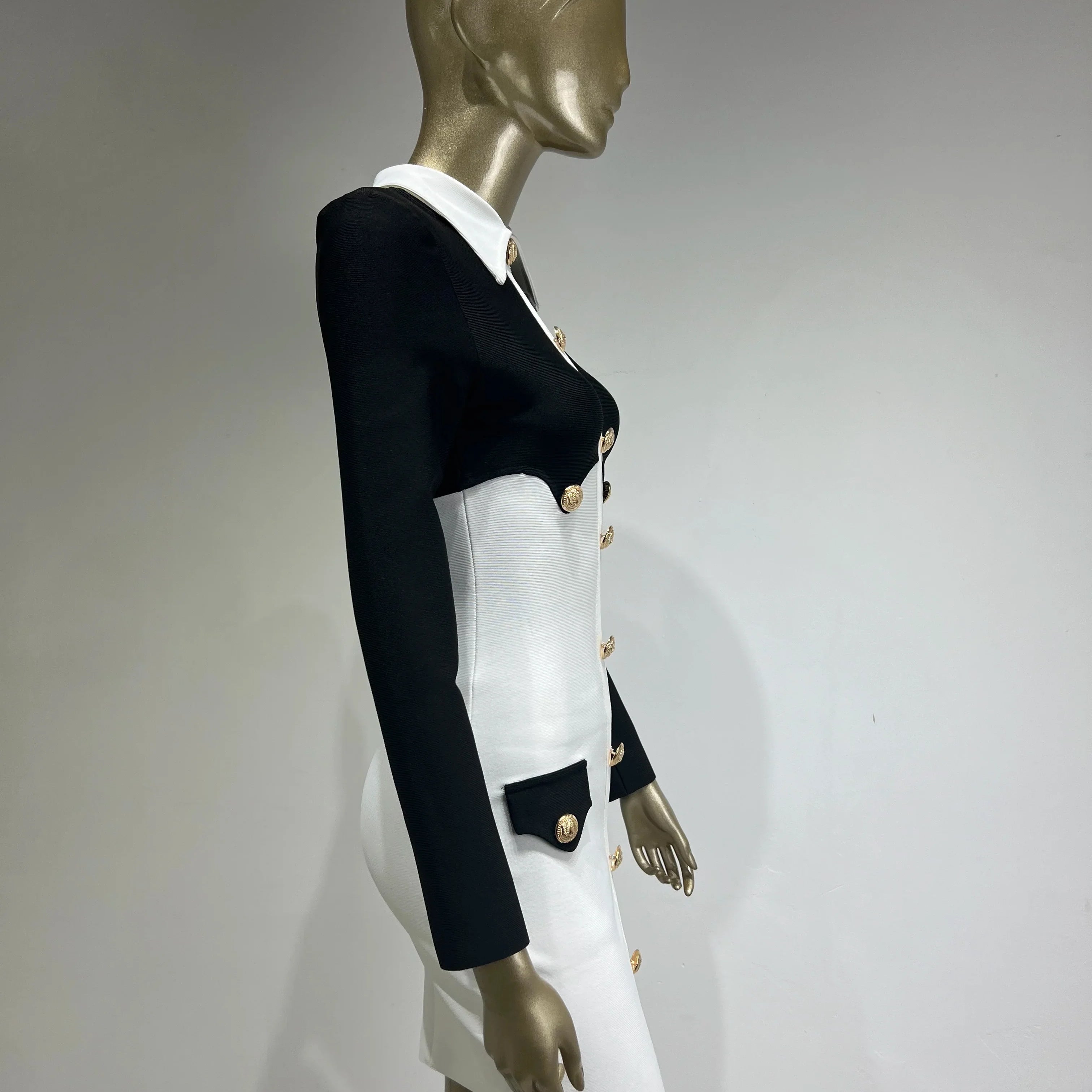 New Spring Women Long Sleeve Sexy Button Bodycon Mini Bandage Dress Elegant Evening Party Celebrate Dress Wholesale