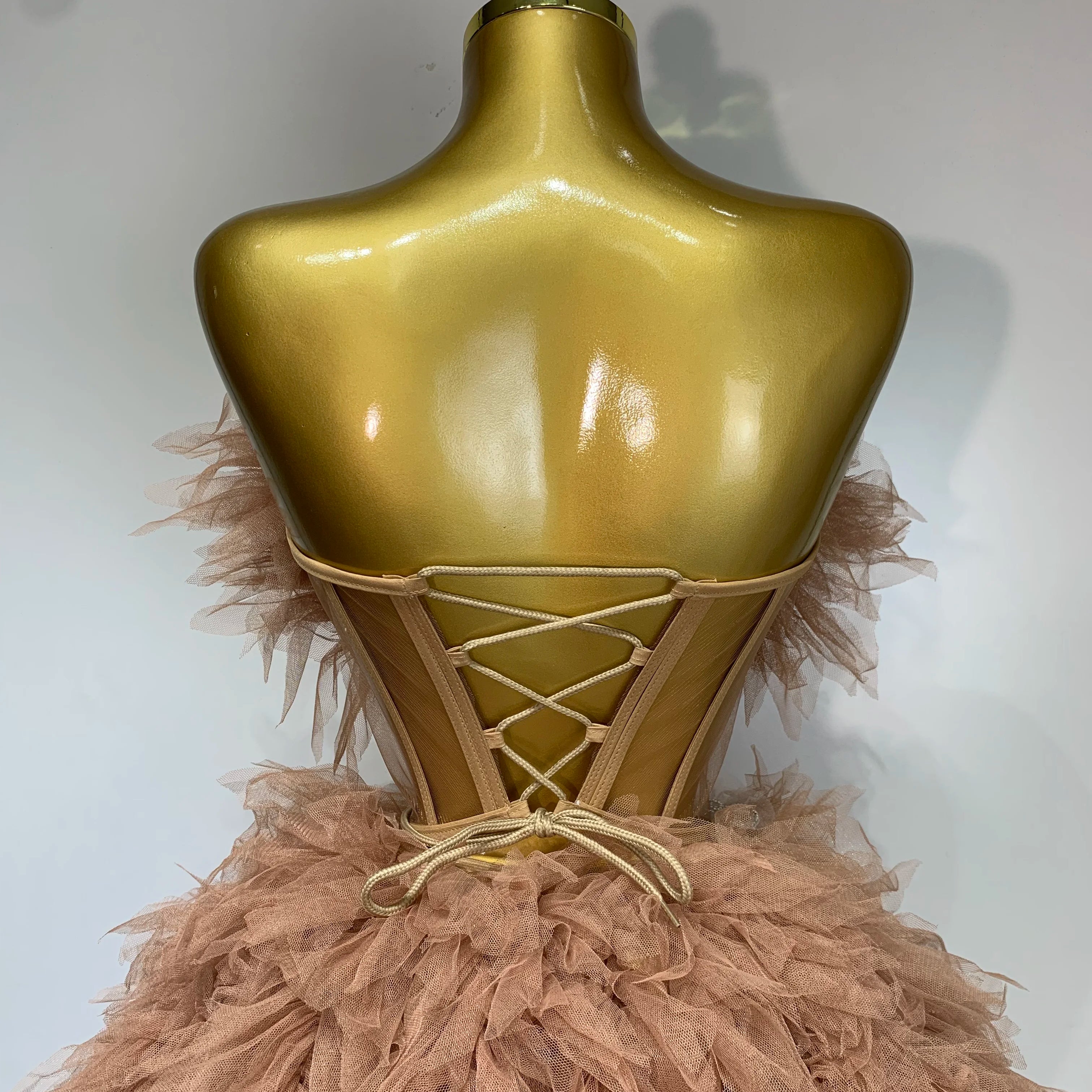 Women Sexy Strapless Two Pieces Set Prom Gown Mini Dress Celebrate Nightclub Party Performance Costume Singer Stage Wear