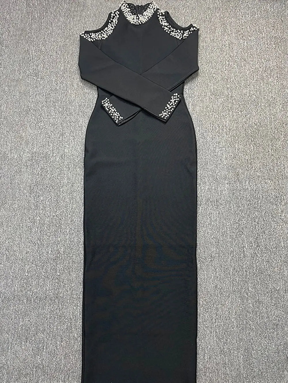 2024 Sexy Women'S Light Luxury Crystal Pearl Design Bandage Dress O-Neck Off Shoulder Long Sleeved Bodycon Christmas Long Dress