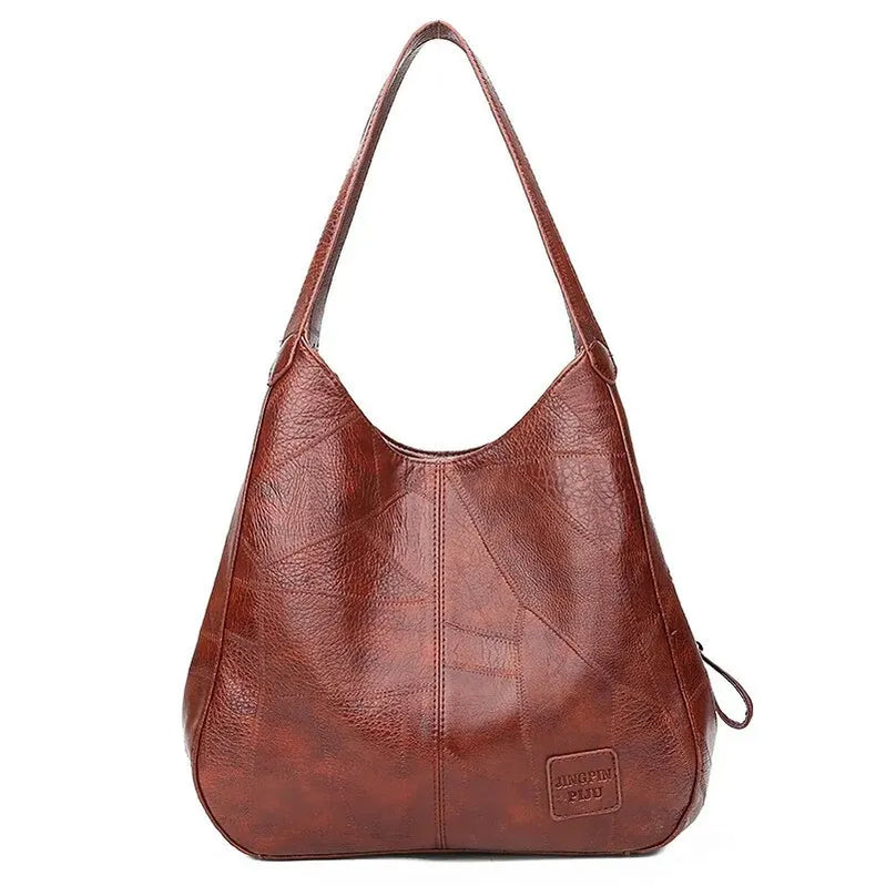 Vintage Women's Bag Leather Large Capacity Marble Grain Women's Shoulder Bag Daily Commuter Handbag (30cm<Max Length<50cm) Brown