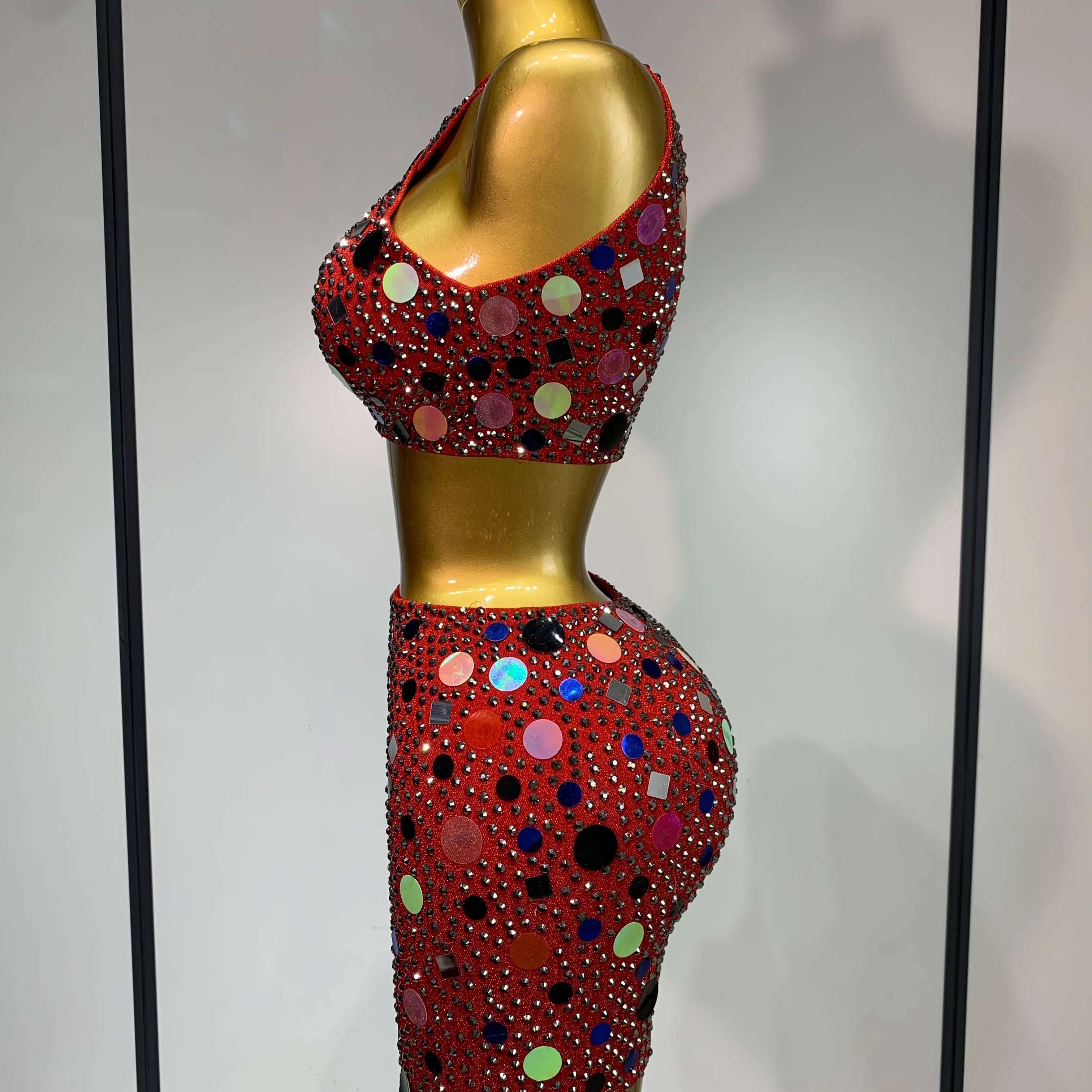 High Quality Luxury Rhinestone Sequin Sexy Two Piece Set 2025 New Fashion Nightclub Sparkly Perform Stage Costume Birthday Dress