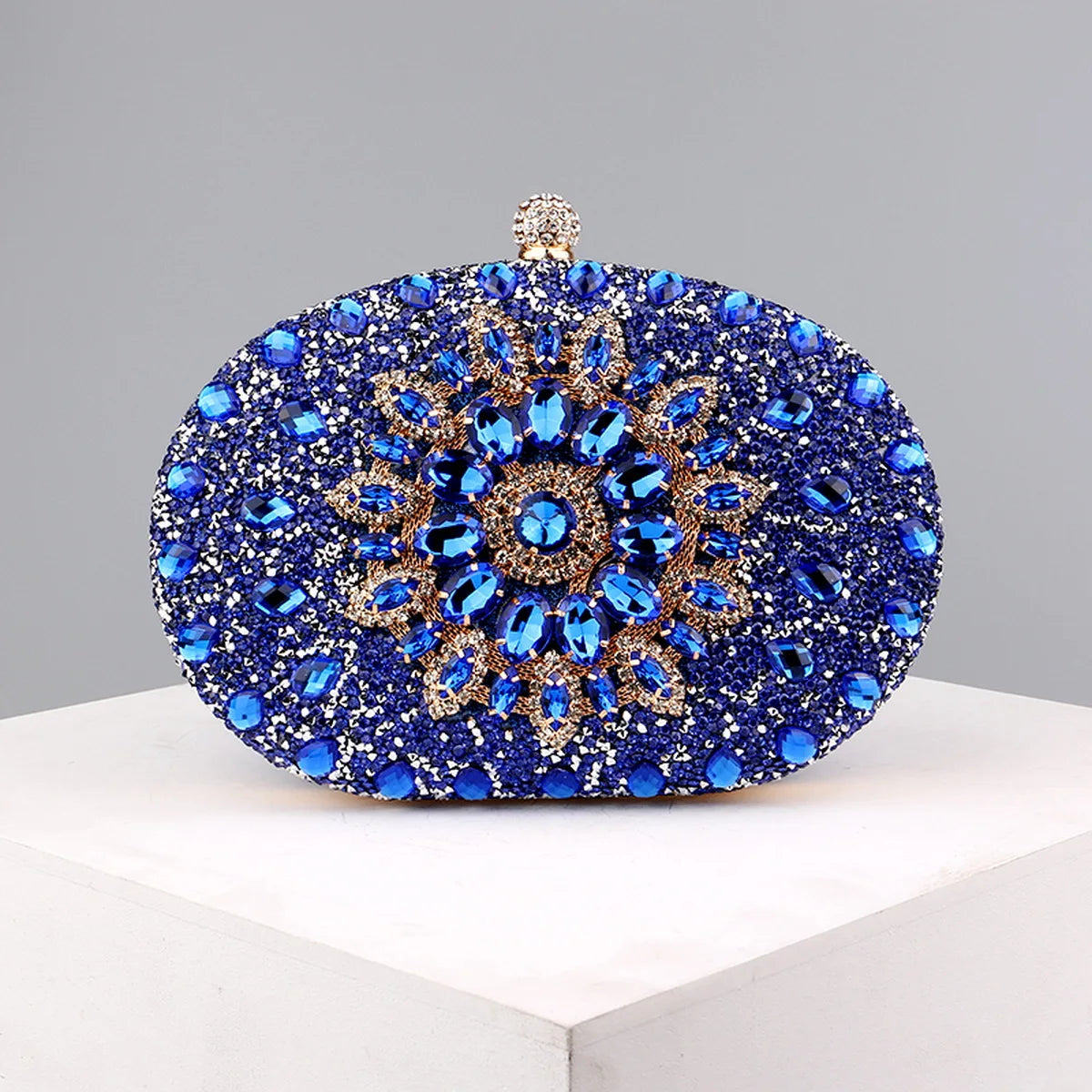 Diamonds Purple Color Women Evening Bags Flower Rhinestones Egg Design Fashion Female Clutch Handbags YM3108blue